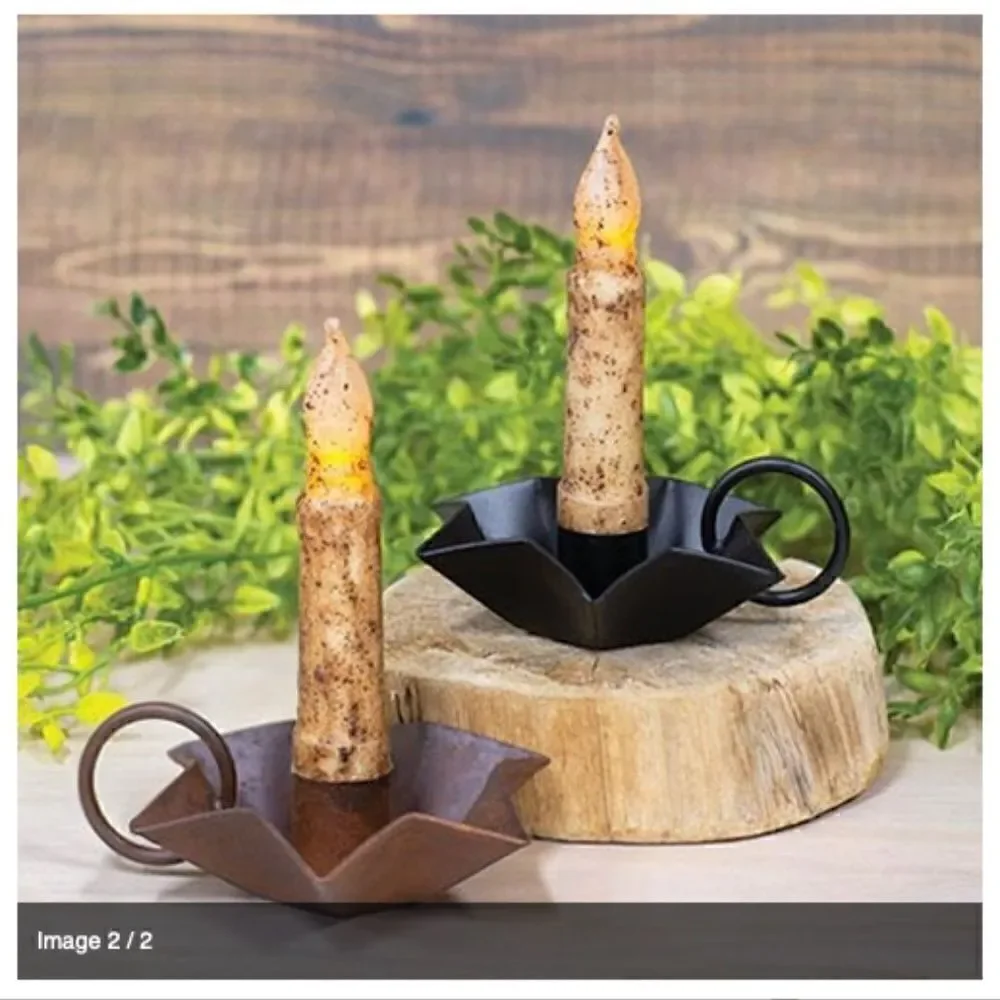 Set of Farmhouse Star Rusty Fluted Metal Taper Candle Holder Primitive Vintage